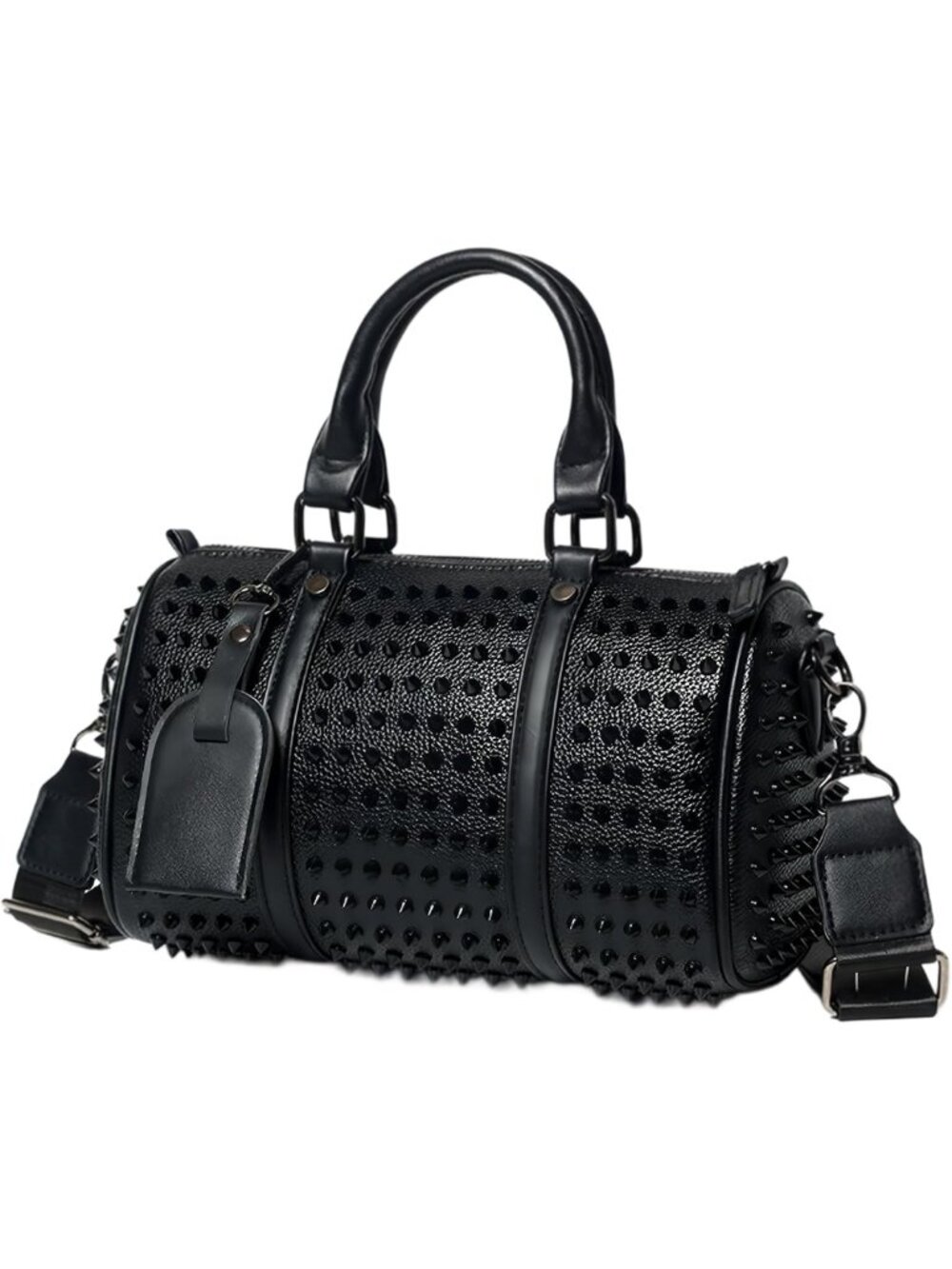 Stylish Unisex Studded Black Leather Shoulder Bag & Crossbody Tote, Rivet Design